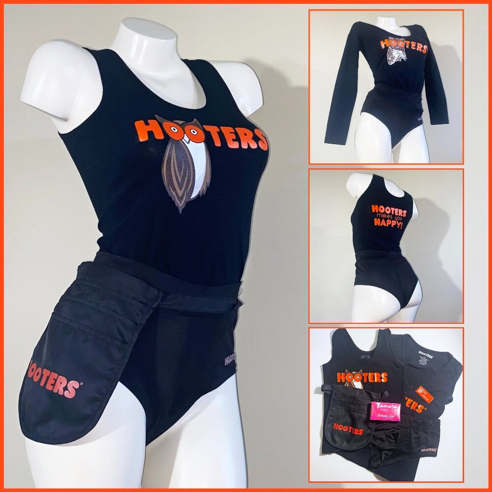 HOOTERS PRE-LOVED UNI - 2 TOPS BOOTIE SHORTS POUCH NAME TAG & NEW TAMARA TIGHTS